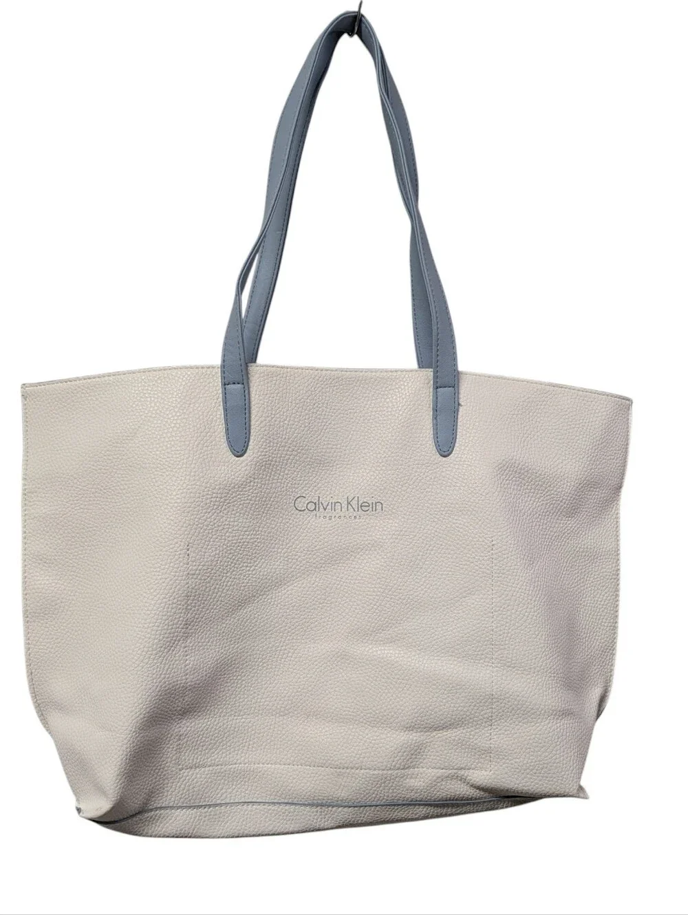 Calvin Klein Fragrances Women's White Tote Bag Blue Straps Large Promotional